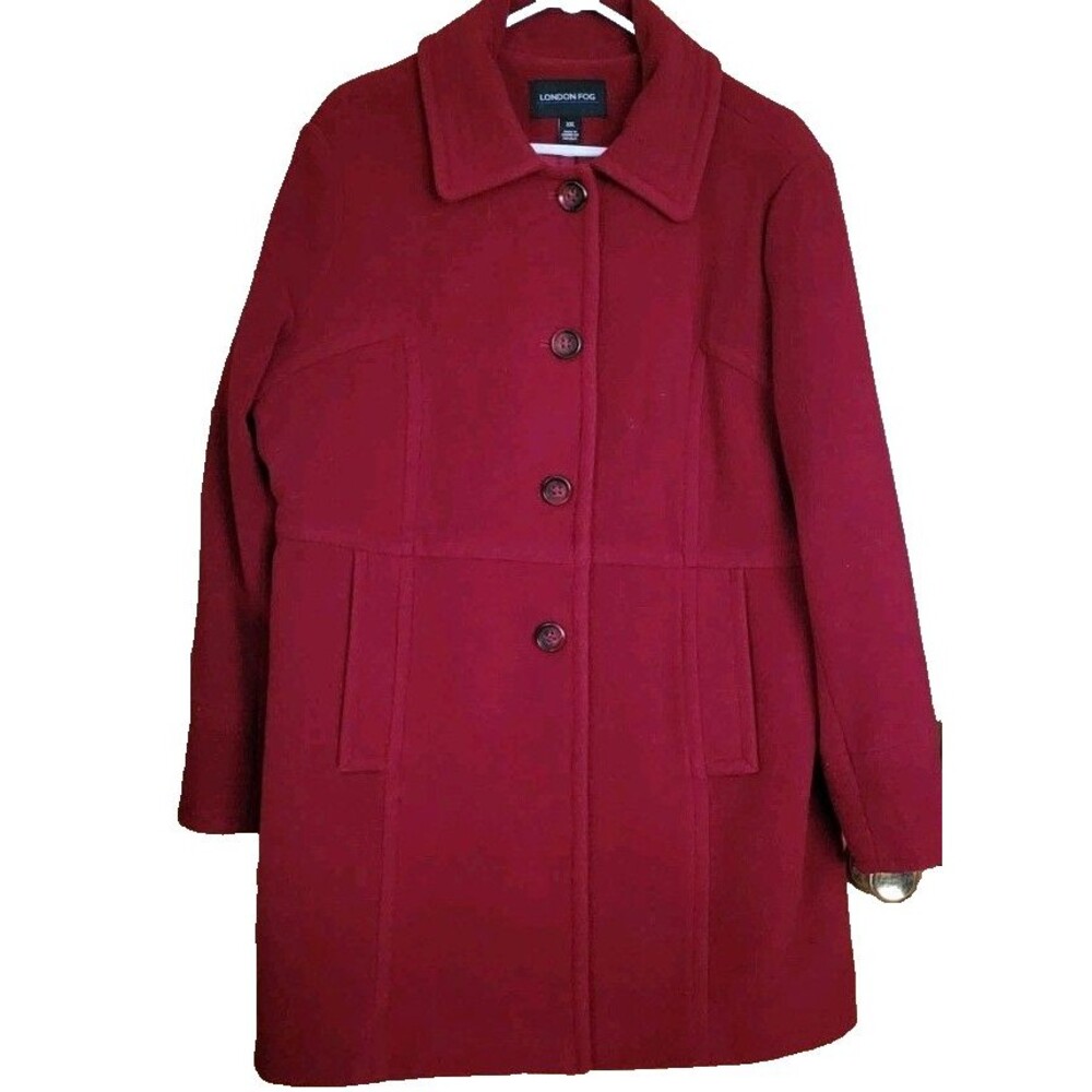 Woman’s XXL Plus Wool Winter Coat London fog lined Red Single-Breasted Classic